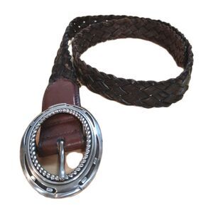 Ariat Size 38 Braided Genuine Leather Belt Silver Tone Western Oval Buckle
